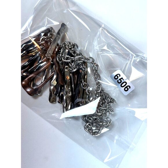 Mixed Metal Statement Necklace With Hammered Geometric Pendants & Lobster Clasp - Picture 8 of 8